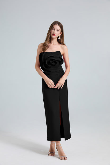 Gül Detaylı Balık Model Yırtmaçlı Abiye Elbise