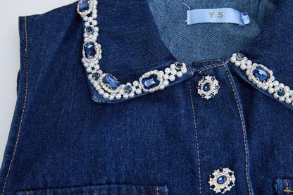 Taş Detaylı Denim Polo Mini Elbise