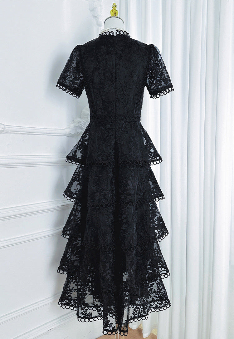 İşlemeli Kat Kat Fırfırlı Maxi Elbise