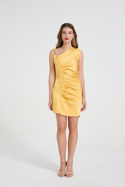 Omuz Asimetrik Midi Elbise