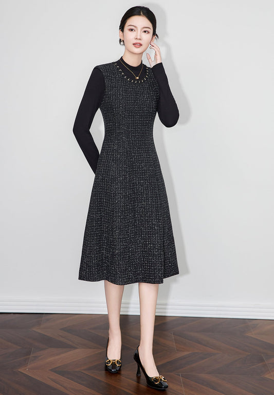 Sim Dokulu Fransız Şıklığı Kolsuz Midi Elbise