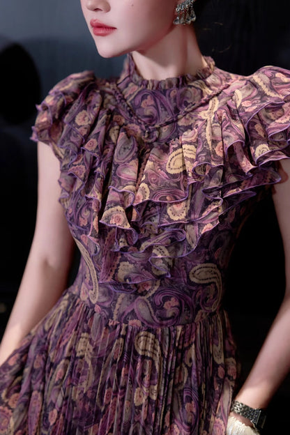 Vintage Rouge Desenli Uzun Elbise