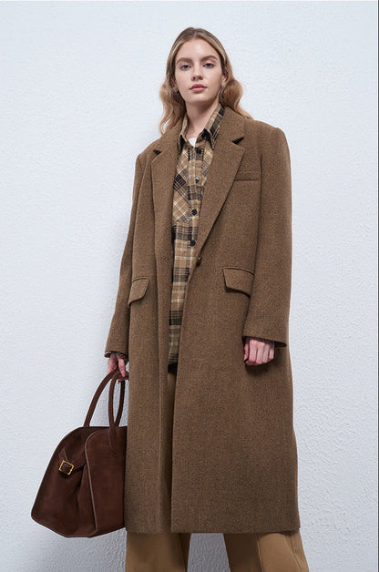 “Old Money” Tarzı Klasik Houndstooth Desenli Uzun Yün Kaban