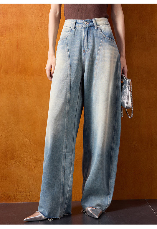Yüksek Bel Geniş Paça Retro Denim Pantolon