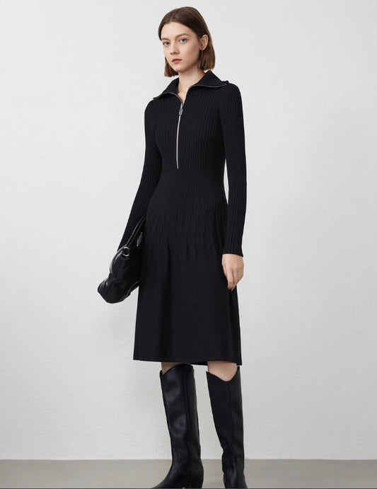 Yaka Detaylı Slim Fit Triko Elbise