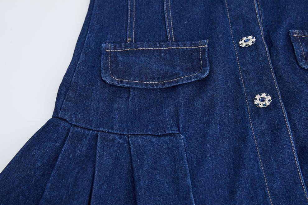 Taş Detaylı Denim Polo Mini Elbise