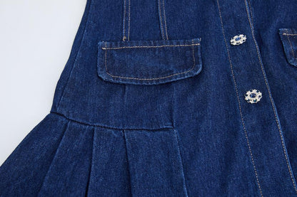Taş Detaylı Denim Polo Mini Elbise