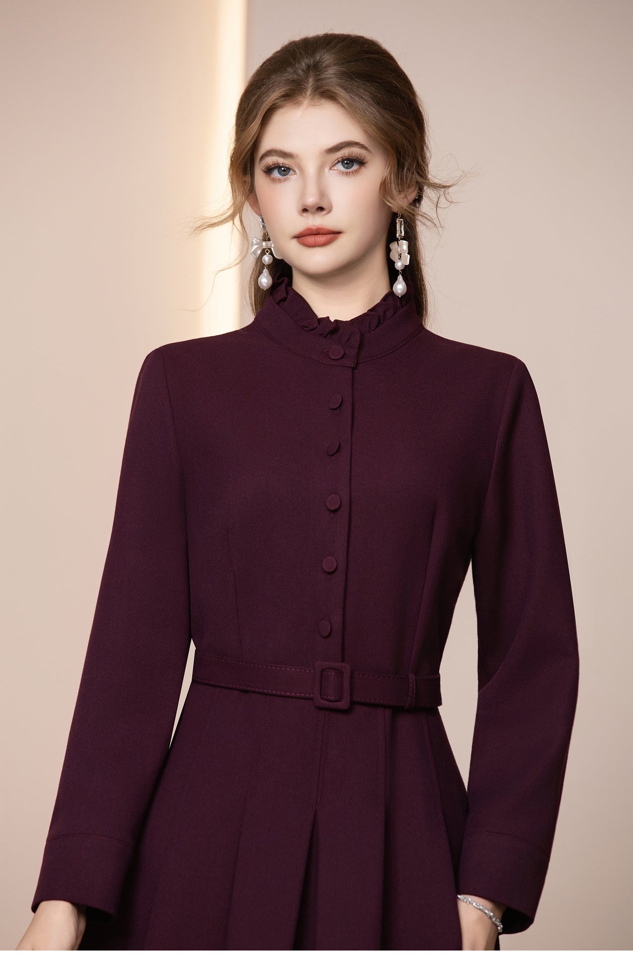 Veloura Kemerli Yün Karışımlı Uzun Kış Elbisesi