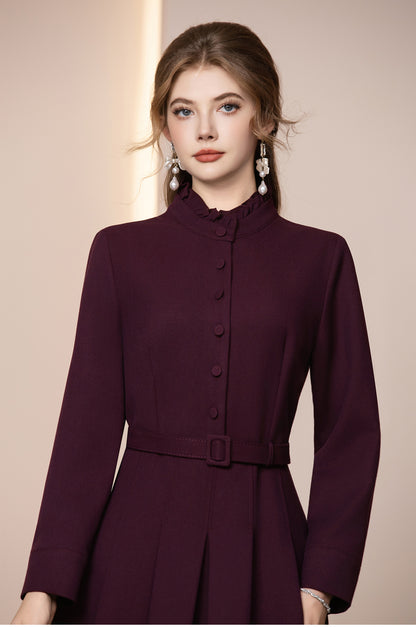 Veloura Kemerli Yün Karışımlı Uzun Kış Elbisesi