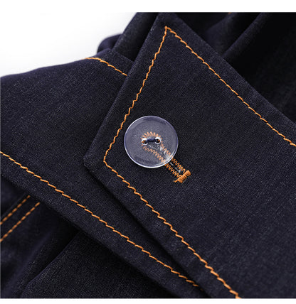 Slim Fit İpek Pamuk Denim Midi Elbise