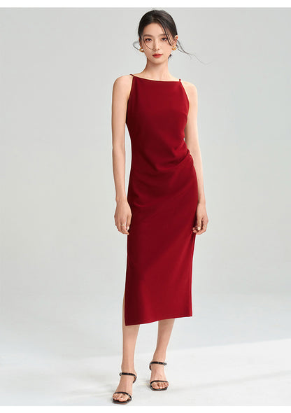 Düz Kırmızı Skinny Midi Elbise
