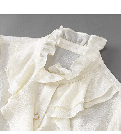 Fırfır Yaka Düğmeli Krem Gömlek