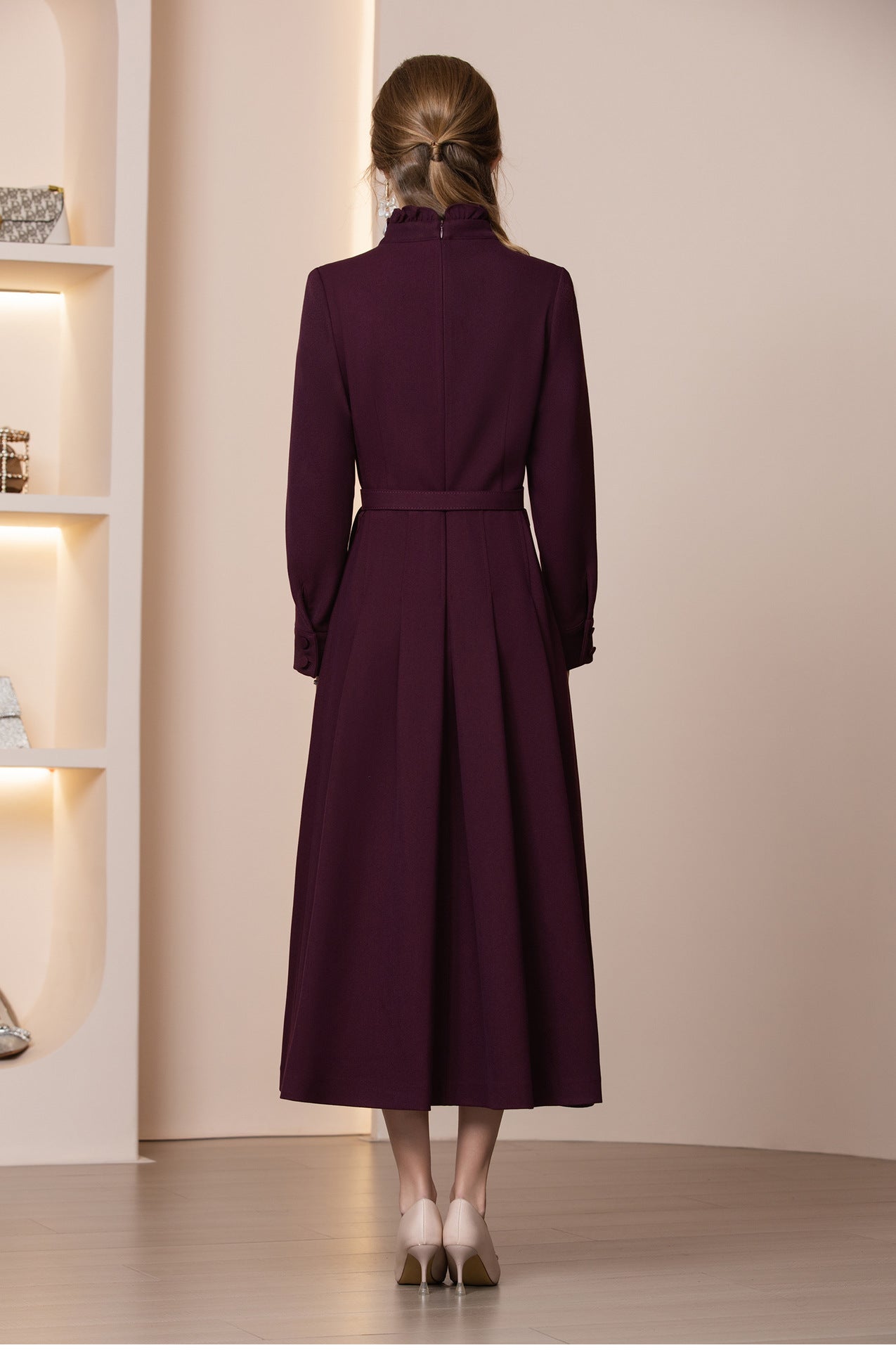 Veloura Kemerli Yün Karışımlı Uzun Kış Elbisesi