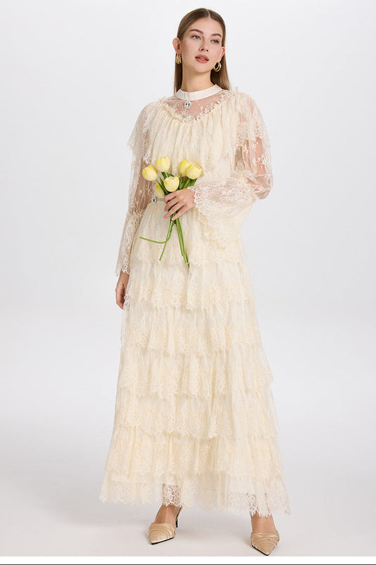 Fransız Zarafeti Tül Katmanlı Kristal Prenses Elbise