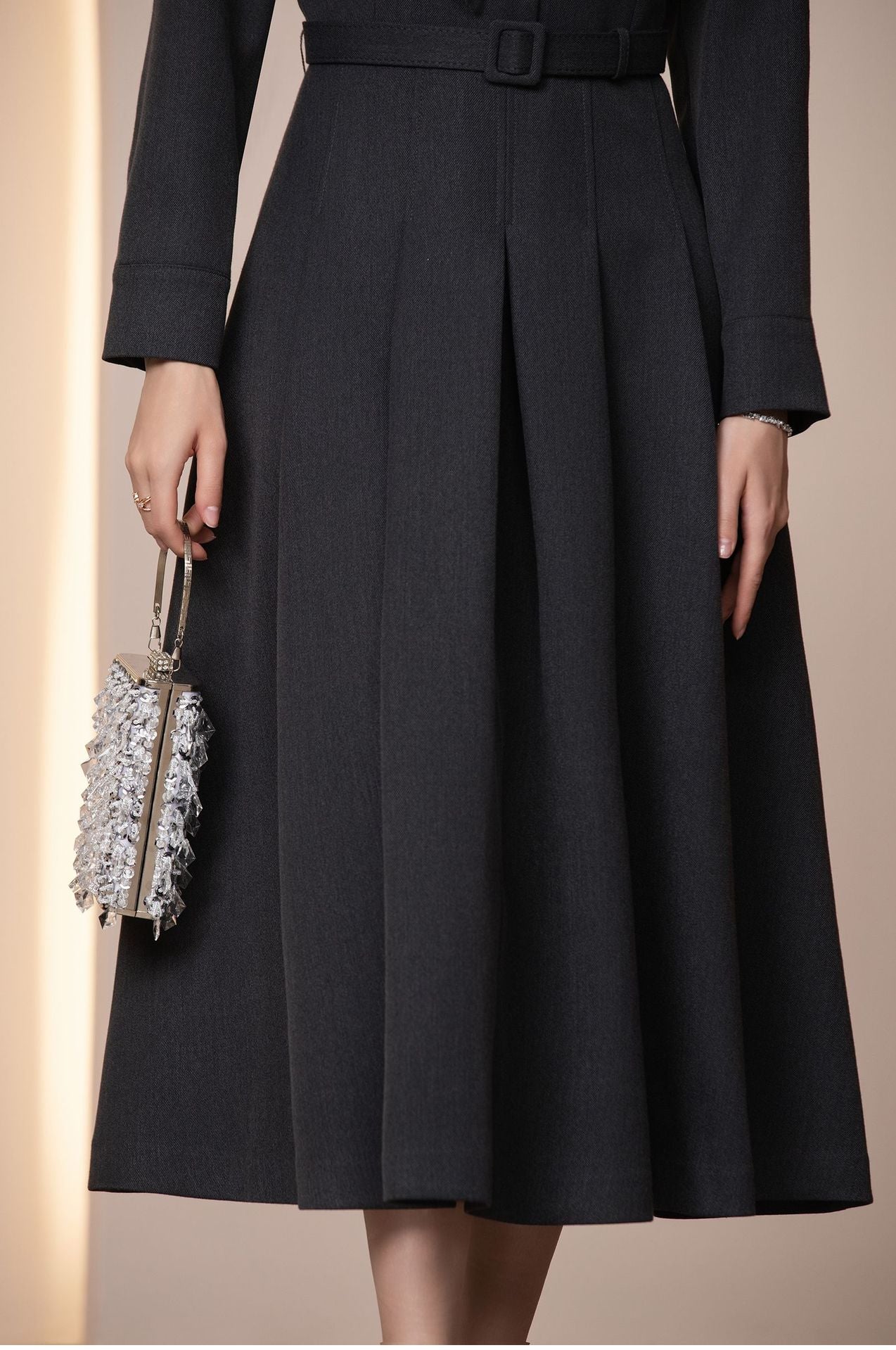 Veloura Kemerli Yün Karışımlı Uzun Kış Elbisesi