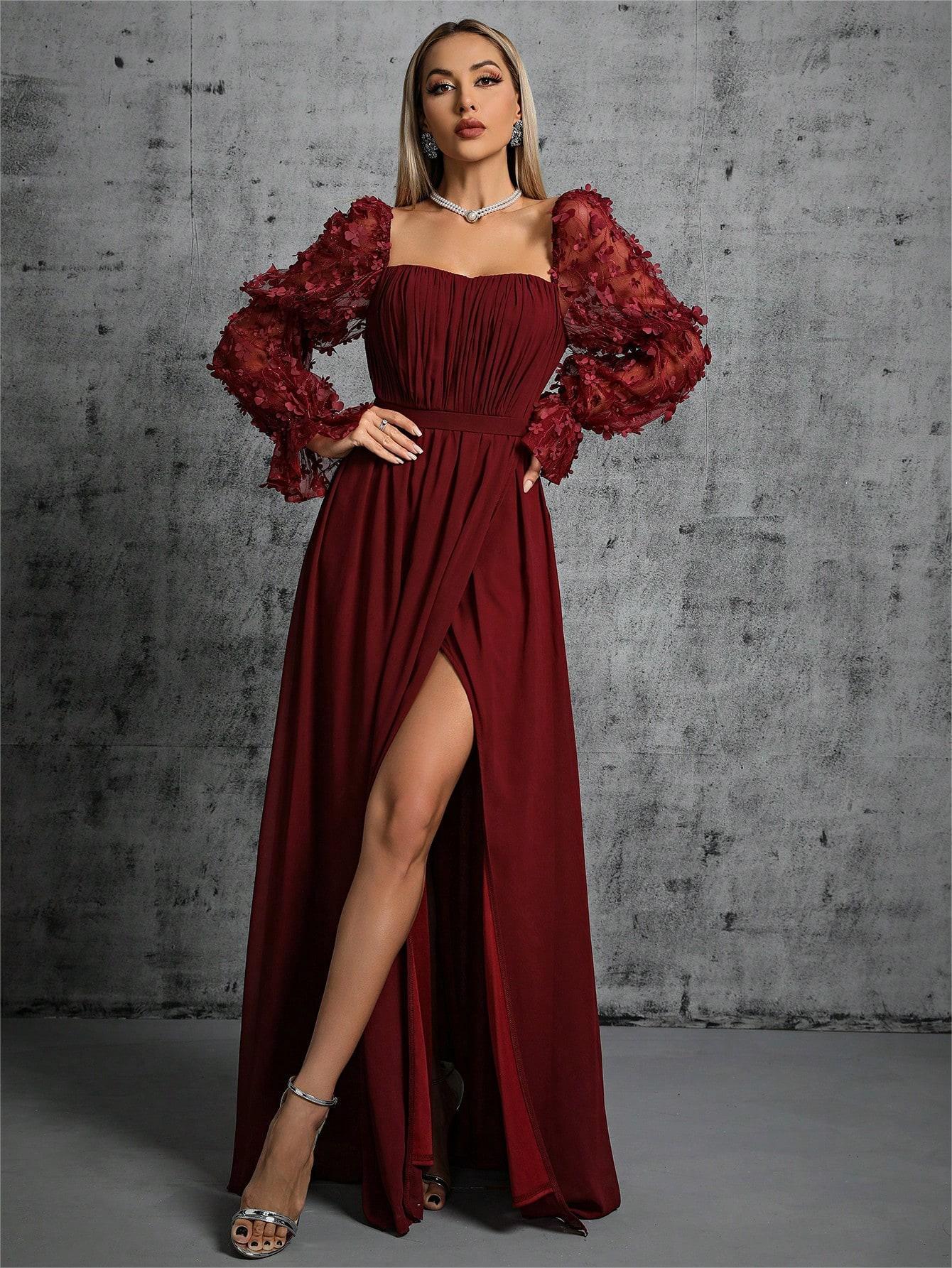 Asalet Sırt Dekolteli Kare Yaka Uzun Elbise