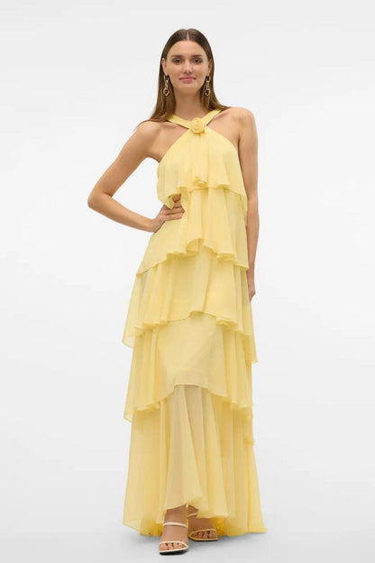 Halter Yaka Kat Kat Maxi Elbise