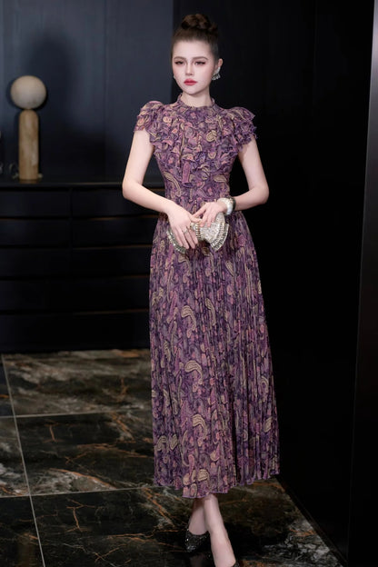 Vintage Rouge Desenli Uzun Elbise