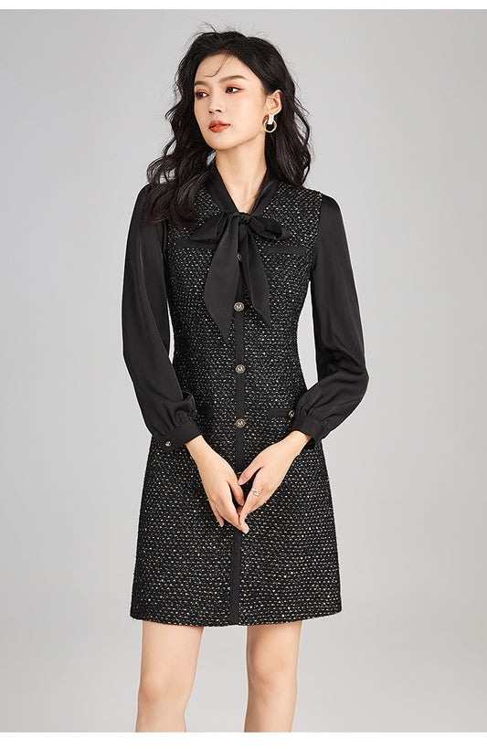 Zarif Dokulu Chanel Esintili Midi Elbise