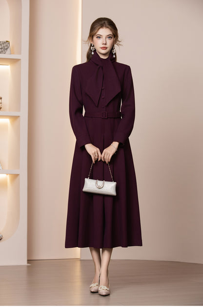 Veloura Kemerli Yün Karışımlı Uzun Kış Elbisesi