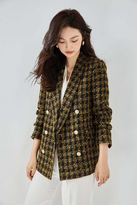 Sarı Tüvit Dokulu Şık Blazer