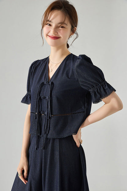 Celeste Denim Görünümlü İkili Takım