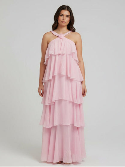 Halter Yaka Kat Kat Maxi Elbise