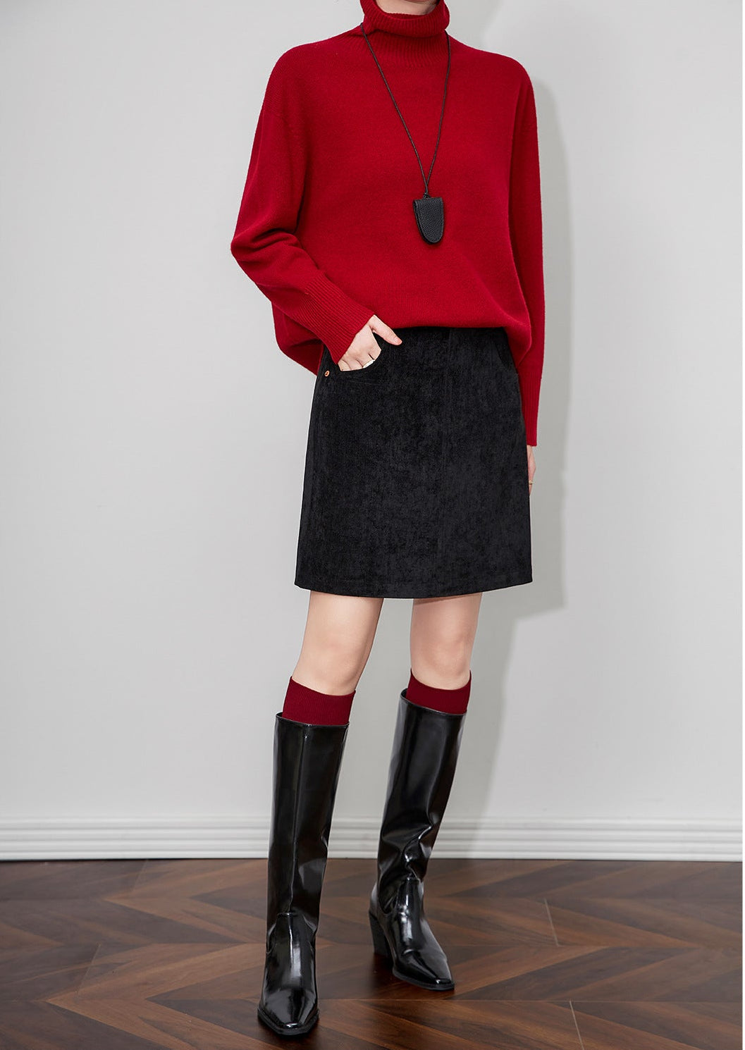 Retro Peluş Dokulu Yüksek Bel Kışlık Kısa Etek (Kemersiz)