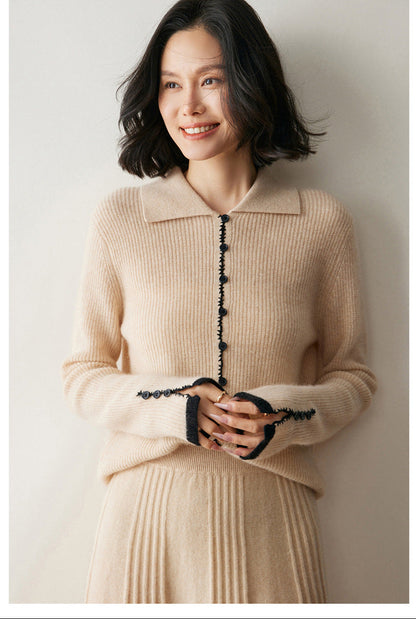 Renk Bloklu Chanel Stil Kaşmir Hırka
