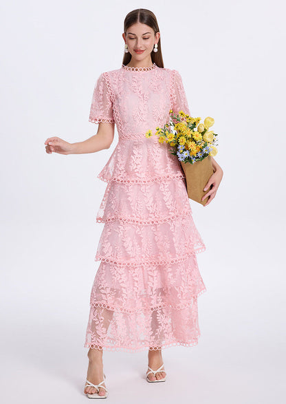 İşlemeli Kat Kat Fırfırlı Maxi Elbise