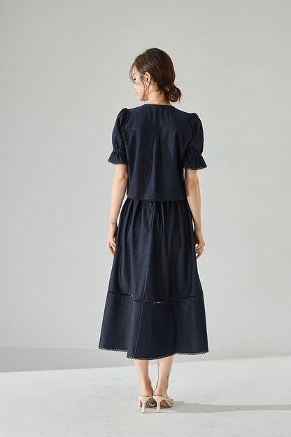 Celeste Denim Görünümlü İkili Takım