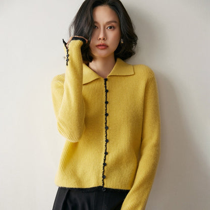Renk Bloklu Chanel Stil Kaşmir Hırka