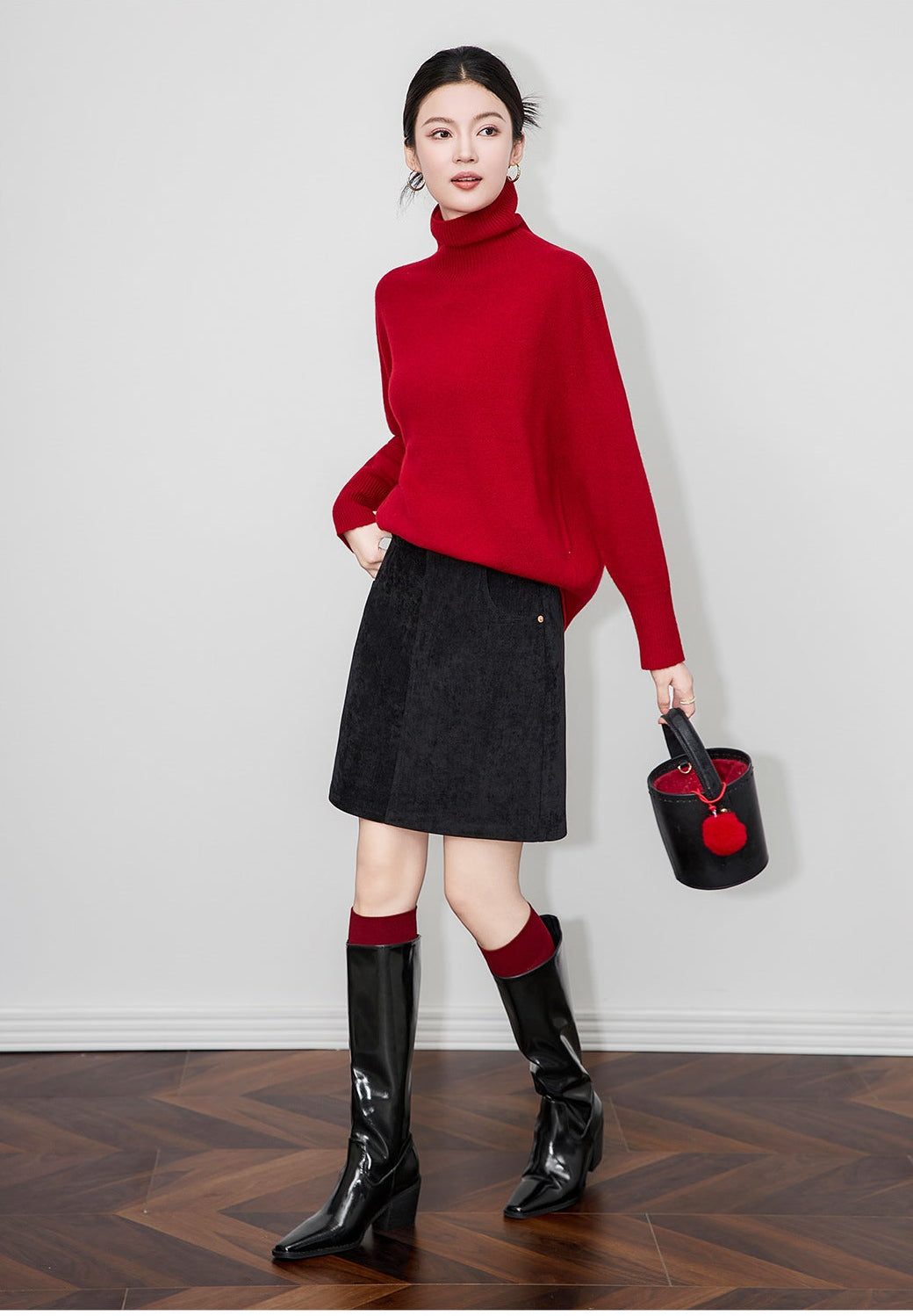 Retro Peluş Dokulu Yüksek Bel Kışlık Kısa Etek (Kemersiz)