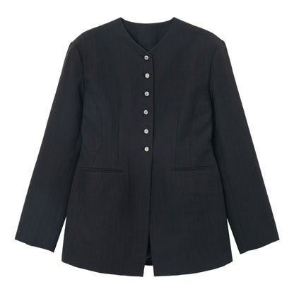 Minimalist Yakasız Bel Detaylı Blazer Ceket