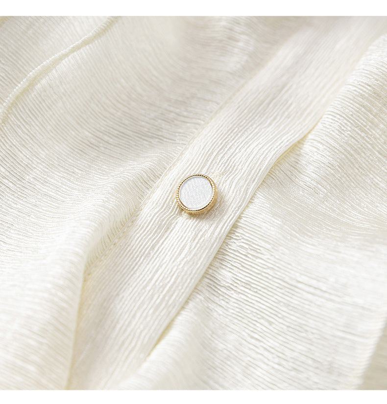 Fırfır Yaka Düğmeli Krem Gömlek