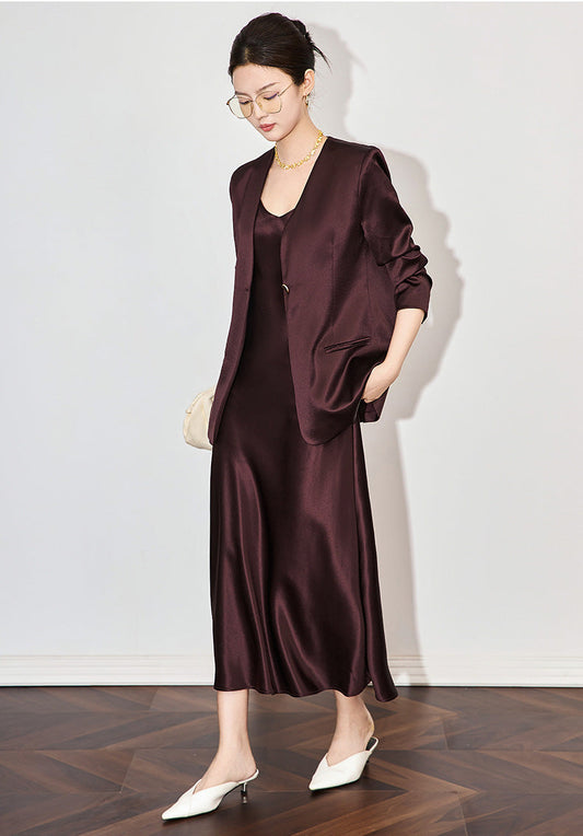 Dökümlü Asetat Kumaş Blazer