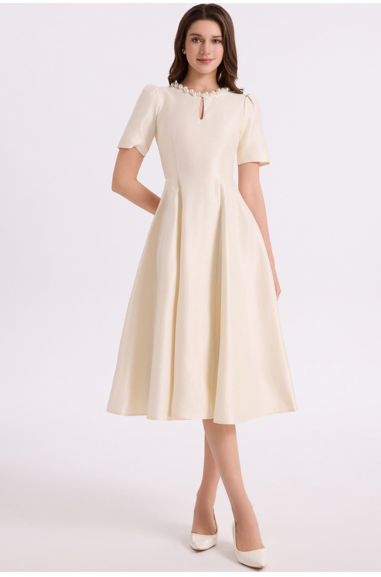 İnci Yaka Siyah Maxi Elbise