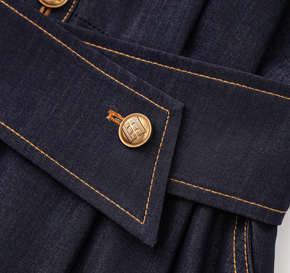 Slim Fit İpek Pamuk Denim Midi Elbise