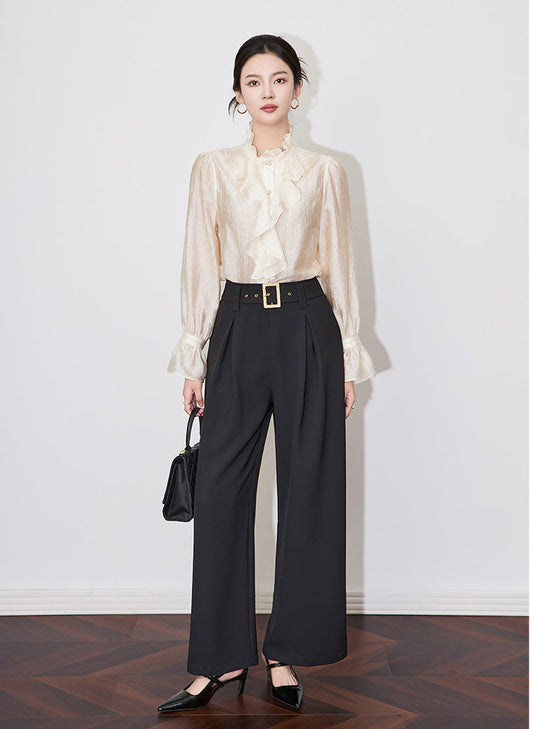 Yüksek Bel Geniş Paça Siyah Kumaş Pantolon