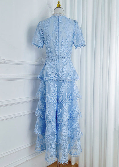 İşlemeli Kat Kat Fırfırlı Maxi Elbise