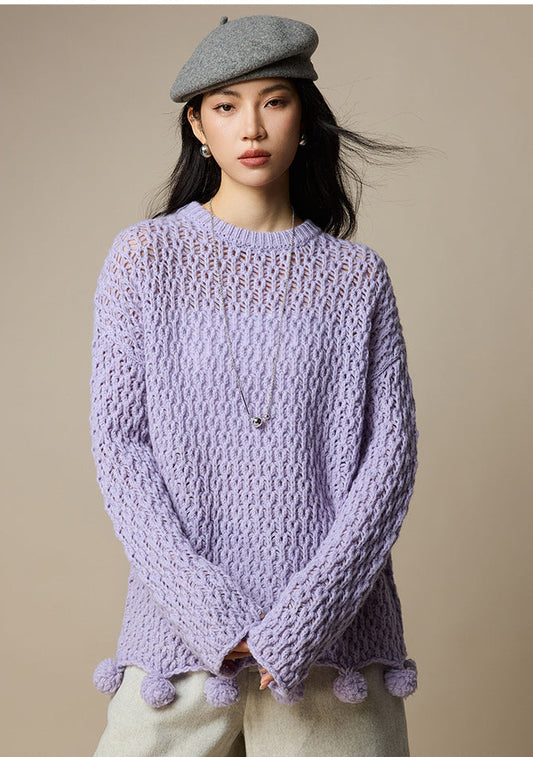 %100 Yün Ajurlu Oversize Kazak