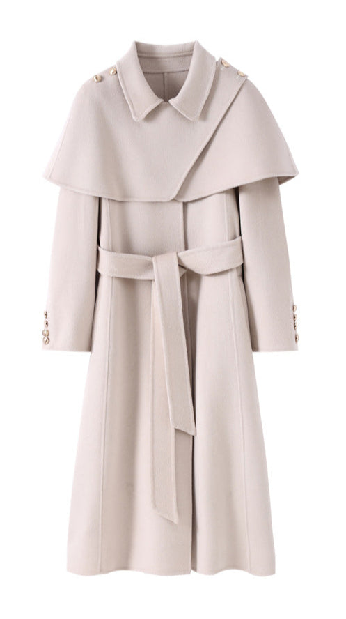 Hepburn Tarzı Çift Yüzlü Kaban – Çıkarılabilir Şal Detaylı