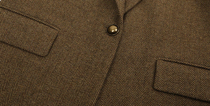 “Old Money” Tarzı Klasik Houndstooth Desenli Uzun Yün Kaban