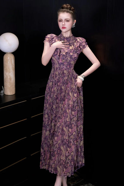 Vintage Rouge Desenli Uzun Elbise