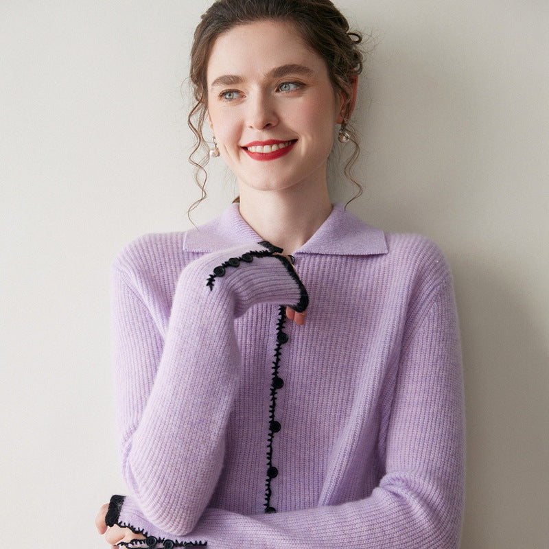Renk Bloklu Chanel Stil Kaşmir Hırka