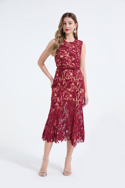İşlemeli Balık Kesim Maxi Elbise
