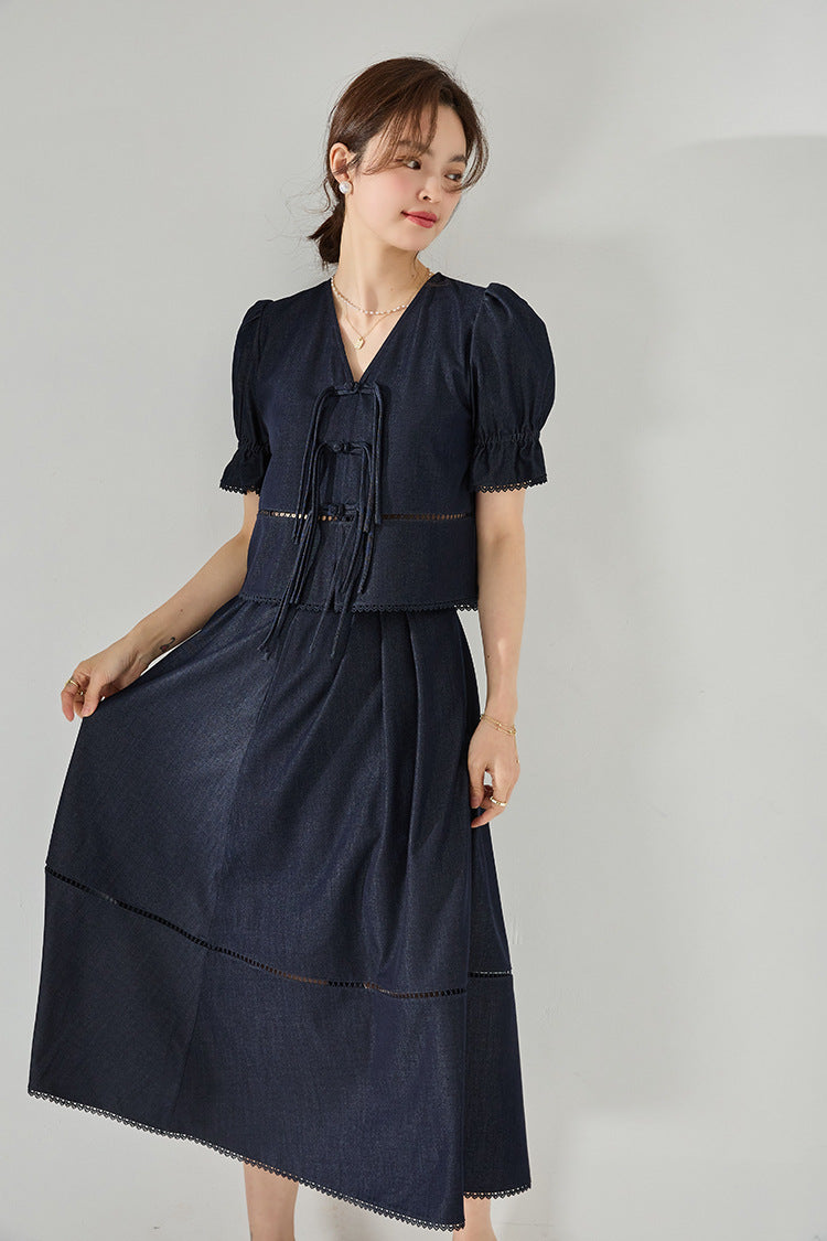 Celeste Denim Görünümlü İkili Takım