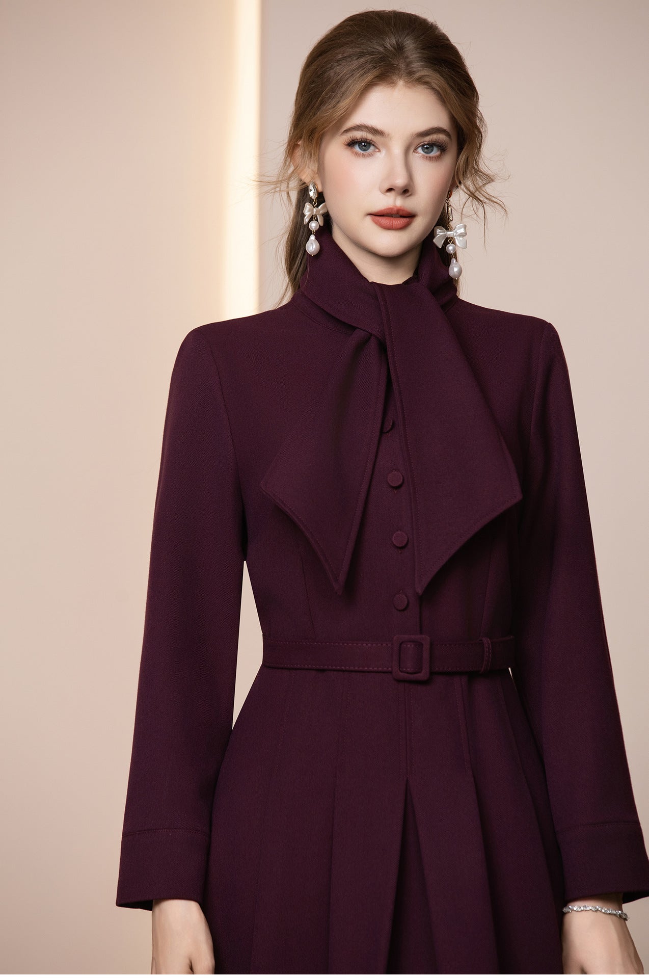 Veloura Kemerli Yün Karışımlı Uzun Kış Elbisesi