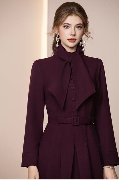 Veloura Kemerli Yün Karışımlı Uzun Kış Elbisesi