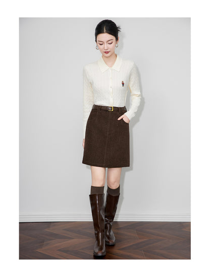 Retro Peluş Dokulu Yüksek Bel Kışlık Kısa Etek (Kemersiz)